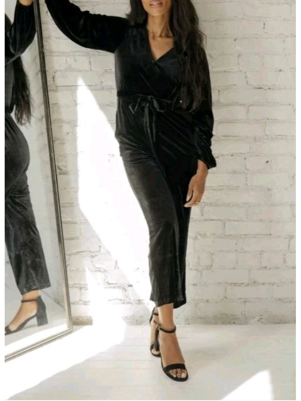 SALT Beverly Woods Black Velvet Wrap Jumpsuit Women's 3X XXXL Long Sleeve NWT